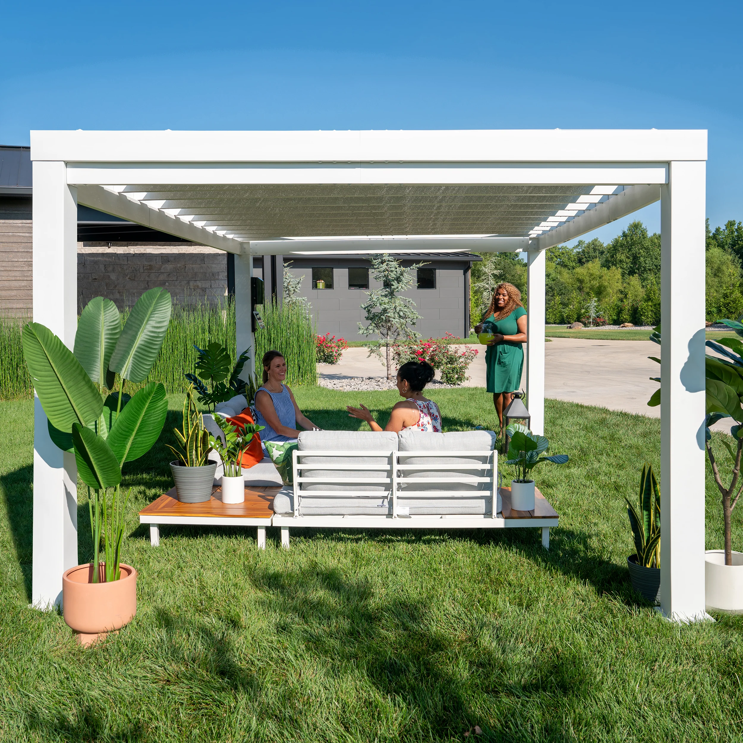 14x10 Windham Modern Steel Pergola With Sail Shade Soft Canopy - Image 10