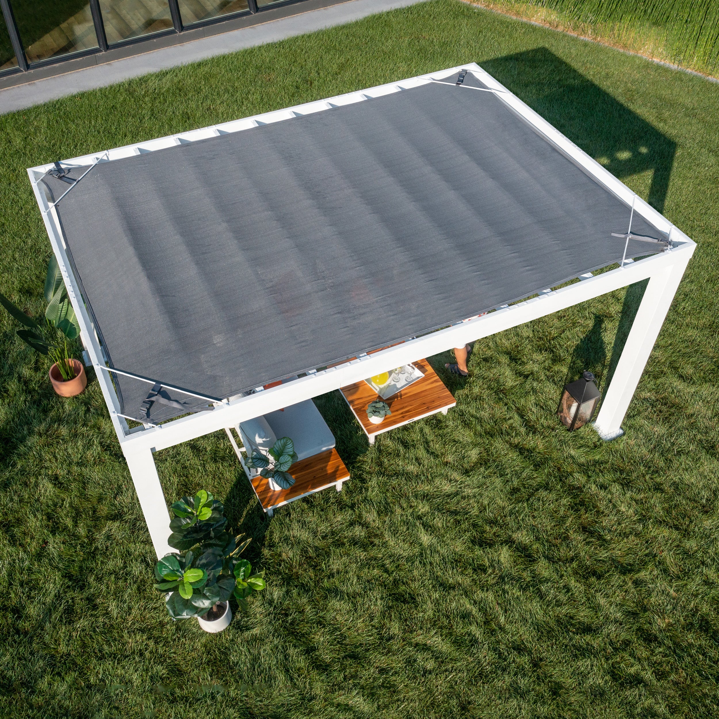 14x10 Windham Modern Steel Pergola With Sail Shade Soft Canopy - Image 9
