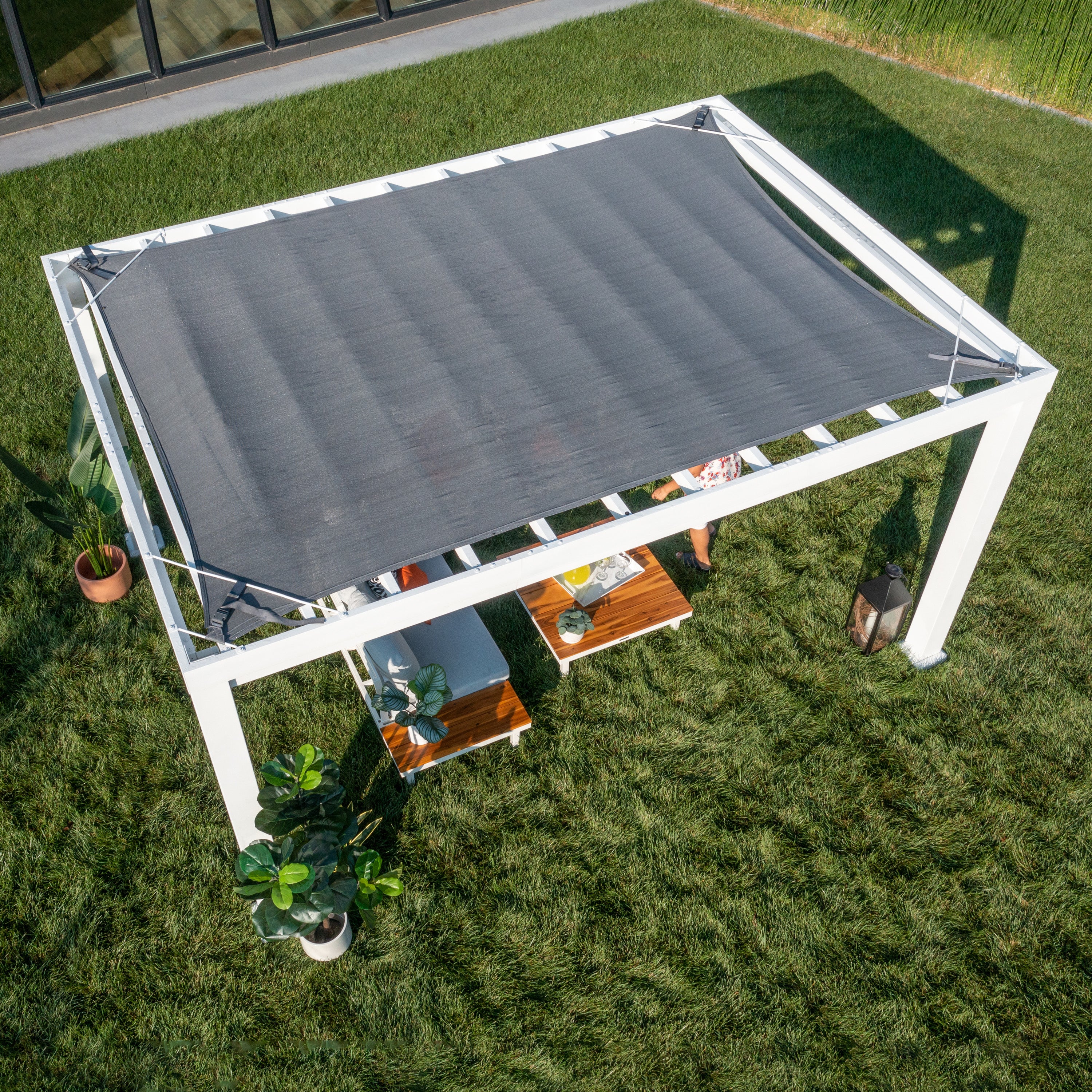 14x12 Windham Modern Steel Pergola With Sail Shade Soft Canopy - Image 10