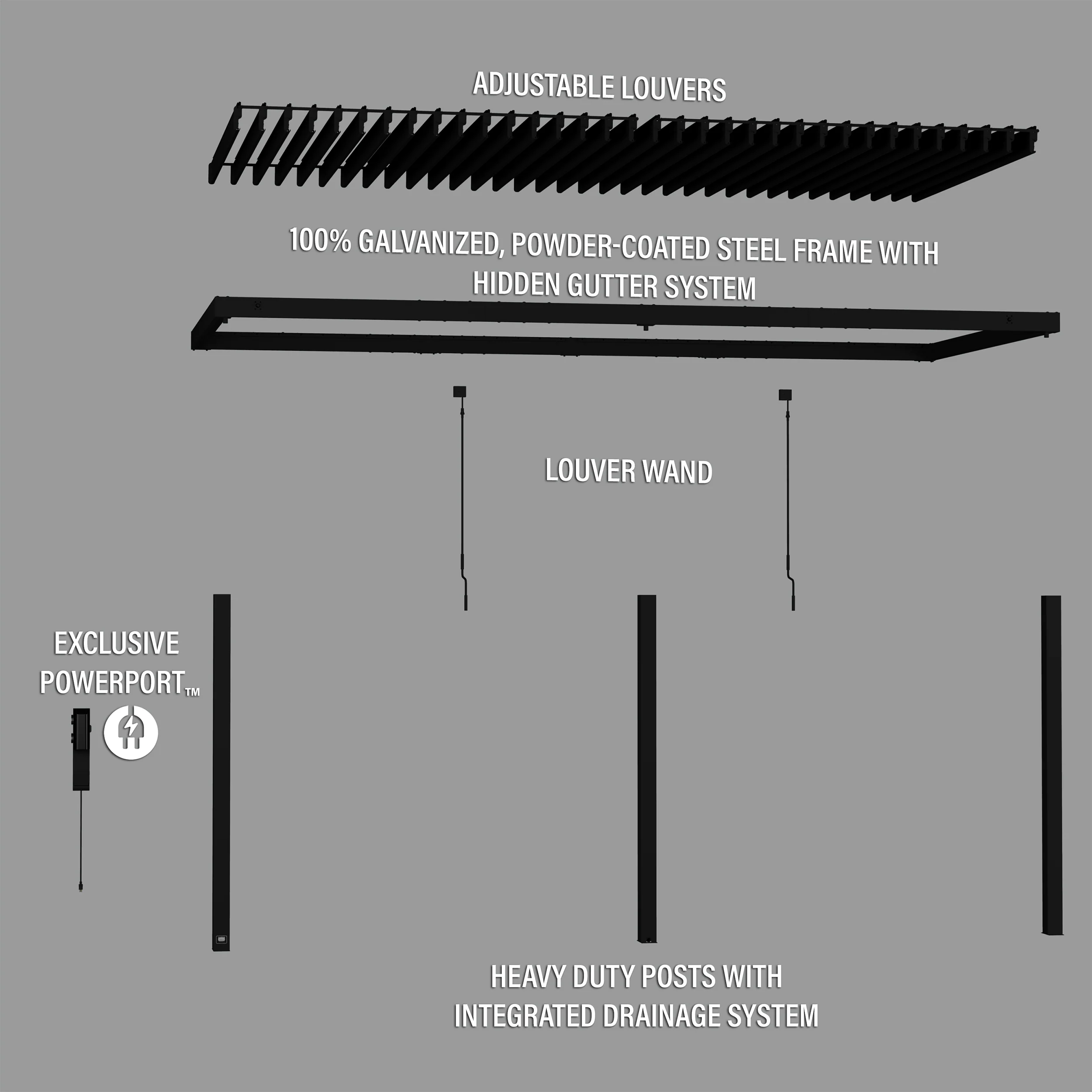 20x10 Evanston Wall Mounted Louvered Pergola - Image 12