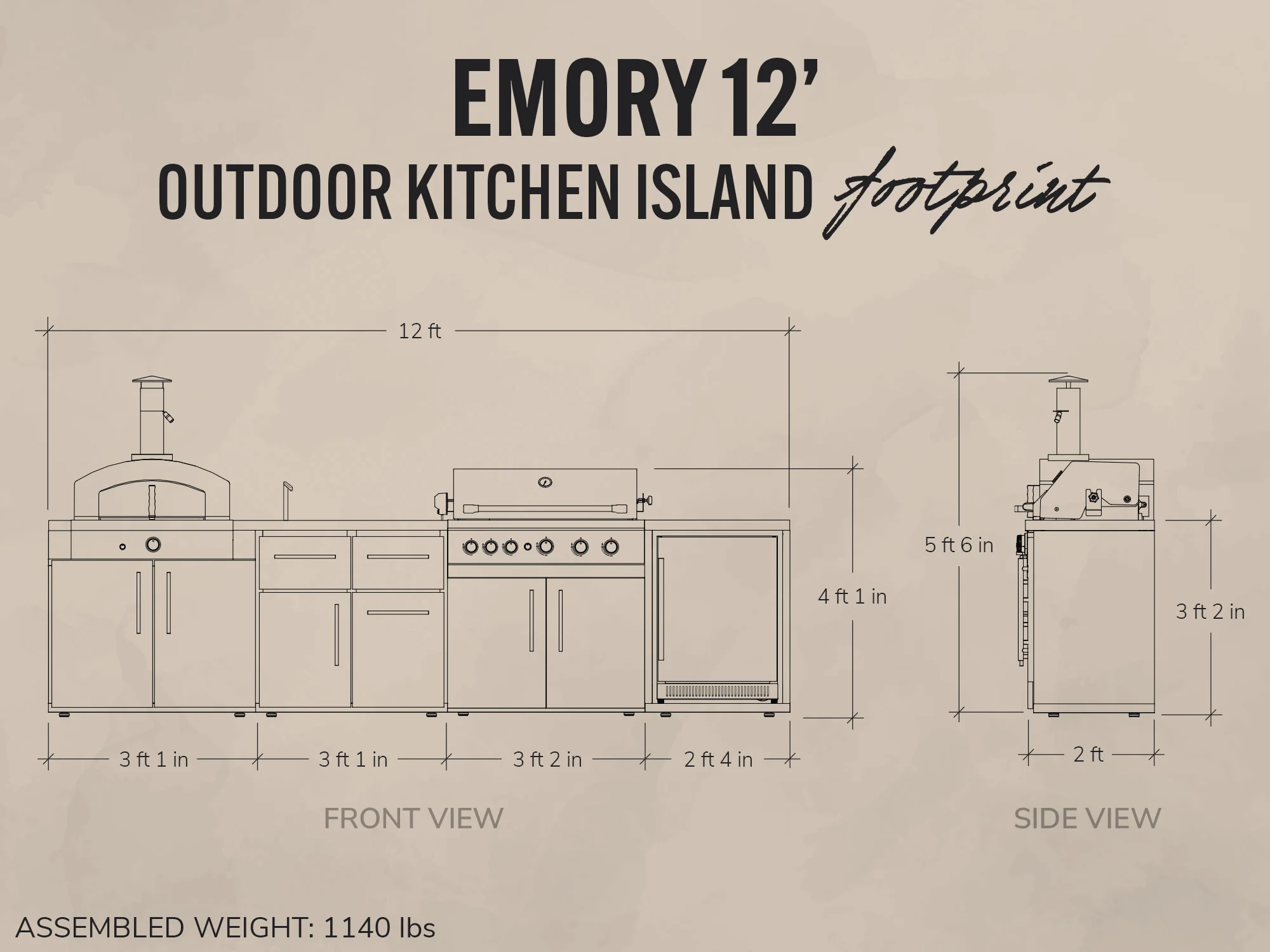Emory | 12-Foot Outdoor Kitchen Island with Built-In Grill & Pizza Oven - Image 2