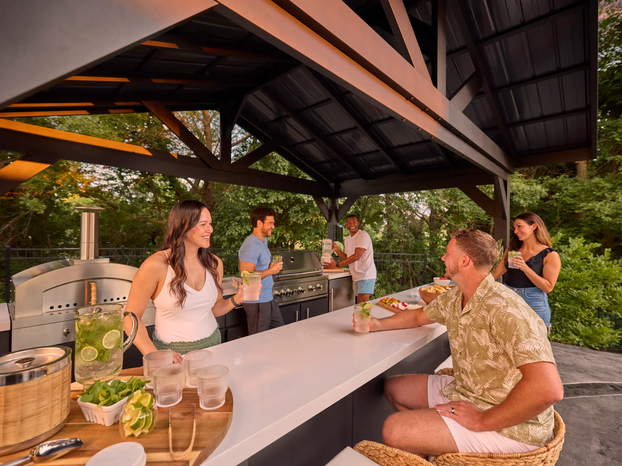Lancaster | Galley Outdoor Kitchen with Built-In Griddle & Pizza Oven - Image 24