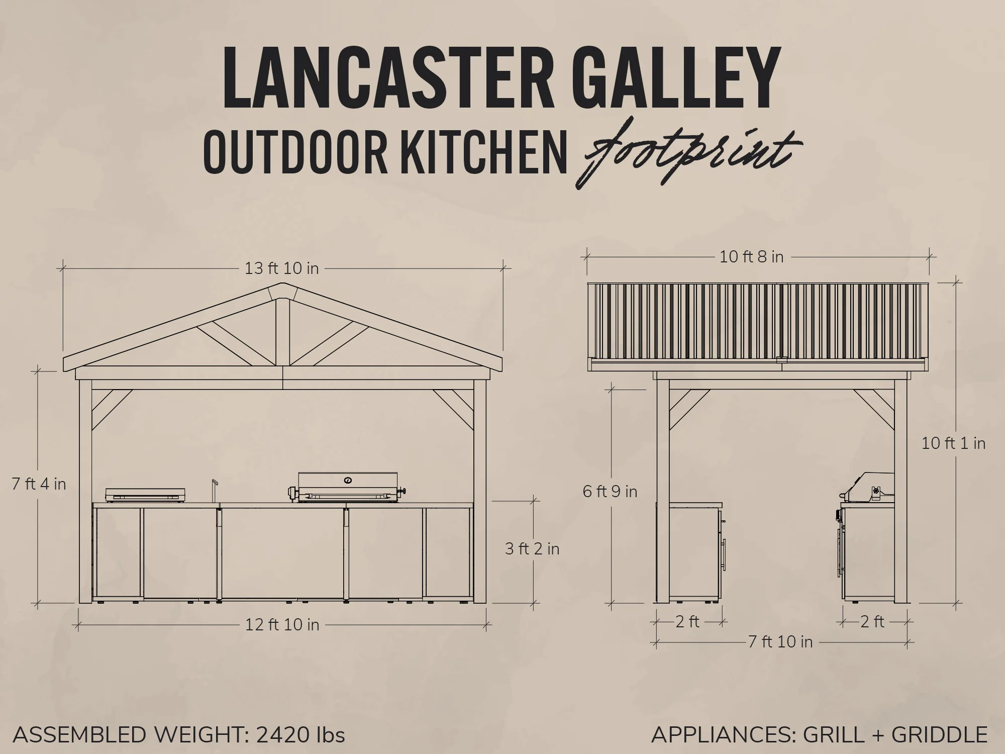 Lancaster | Galley Outdoor Kitchen with Built-In Grill & Griddle - Image 2