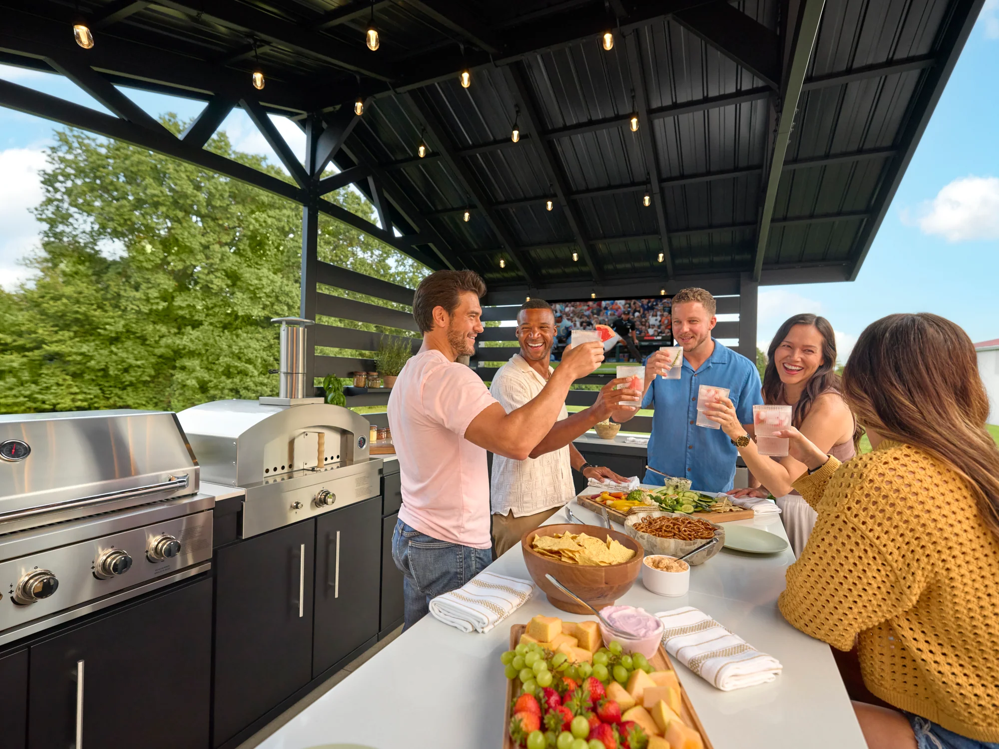 Langston | Covered Walk-In Outdoor Kitchen with Built-In Griddle & Pizza Oven - Image 24